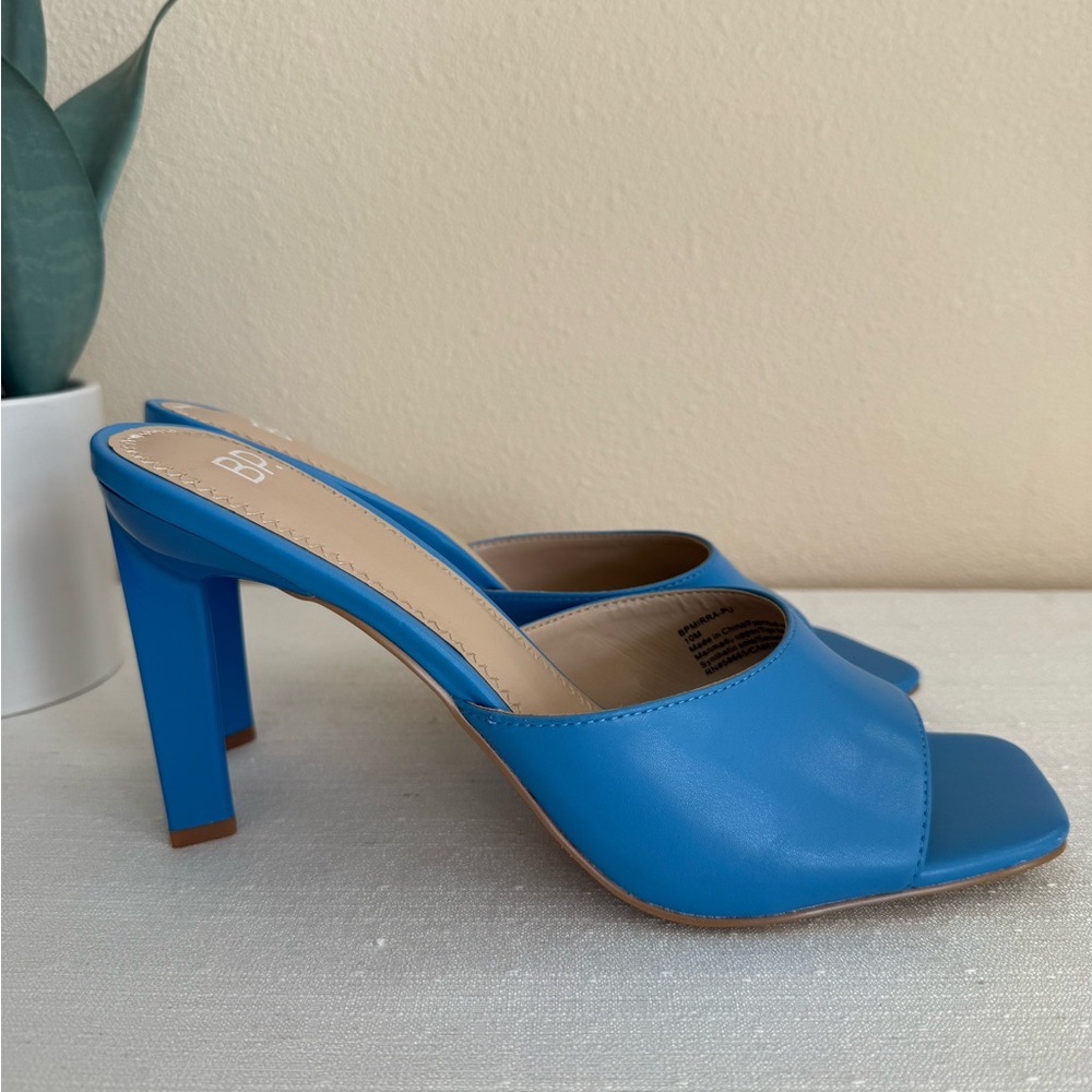 BP Blue Faux Leather Heeled Dressy Mules